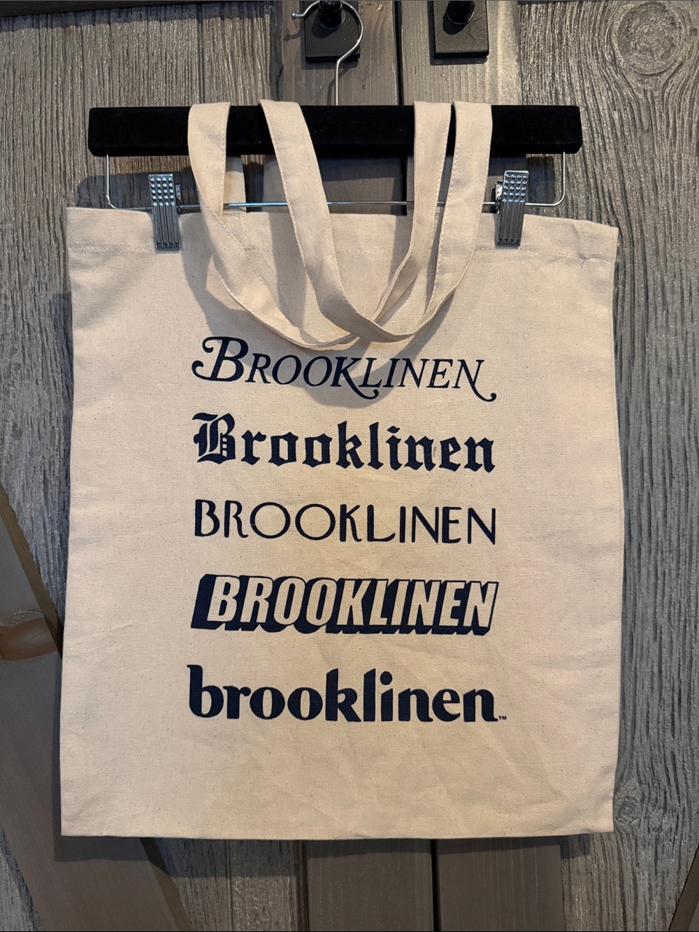 Brooklinen Natural Canvas Tote with Navy Logo Stack